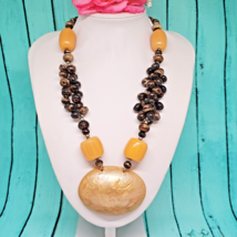 Artisan Lucite &amp; Phenolic Resin Beaded Necklace African Trade Faturan Faux Amber - £30.85 GBP