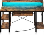Computer Desk 55 Inch With Led Lights &amp; Power Outlets, Gaming Desk With ... - $240.99