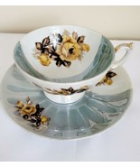 Cute Vintage Harvan Teacup and Saucer Blue And White Gold With Yellow Roses - £13.23 GBP