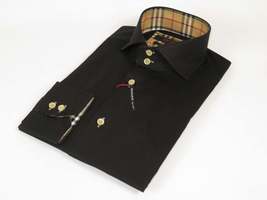 Men's AXXESS Turkey Sports Dress Shirt 100% Soft Cotton High Collar 923-04 Black image 11