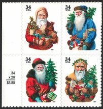 Us 2001 Vf Mnh Block Of 4 Stamps Scott # 3540b &quot; Santa Claus &amp; Pines &quot; 34 Cent - £1.78 GBP