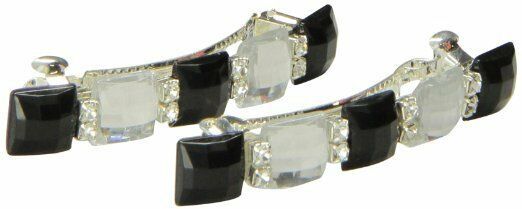 Caravan Jeweled W 5 Squares Of Jet&amp;Crystal Plus Rhinestone Auto Barrette... - $15.90