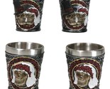 Set Of 4 Love Never Dies Wedding Couple Skulls With Red Roses Shot Glasses - $31.99