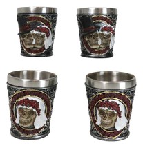 Set Of 4 Love Never Dies Wedding Couple Skulls With Red Roses Shot Glasses - £25.72 GBP