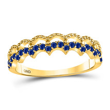 10kt Yellow Gold Round Blue Sapphire Scalloped Stackable Band Ring 1/4 Cttw - £185.84 GBP