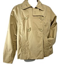 LL BEAN Sz Large Tan Cotton Peacoat Jacket Beige Double Breasted Lined P... - $16.95