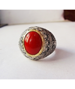 Türkische Herren Ring Natürlich Rote Koralle Edelstein Doppel Ton Sterli... - $177.95 CAD