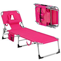 Folding Beach Lounge Chair with Pillow for Outdoor-Pink - Color: Pink - £120.64 GBP