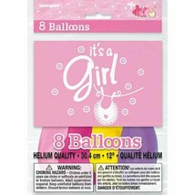 Pink Clothesline Girl 8 Ct Latex 12&quot;  Balloons Round Baby Shower - £2.59 GBP