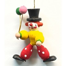Clown with Balloons Christmas Tree Ornament Vintage Wood Handpainted 2.5&quot; Tall - £10.32 GBP