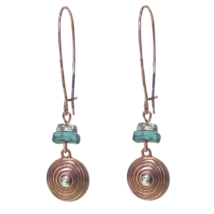 Copper Textured Metal Disc Dangle Earrings - £8.95 GBP