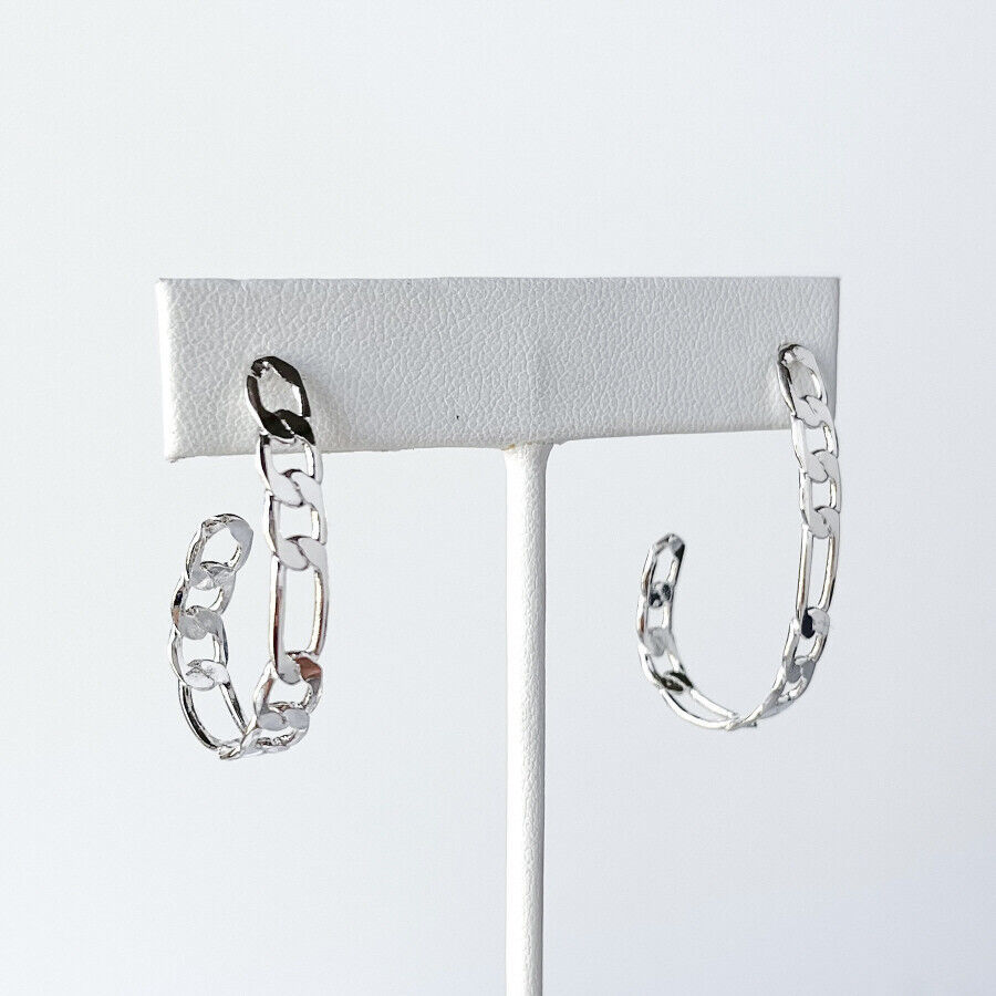 Figaro Link Hoop Earrings Sterling Silver - $13.24