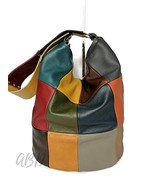 Handmade Leather Patchwork Hobo Bag: Colorful Shoulder Purse - $3,680.67 MXN