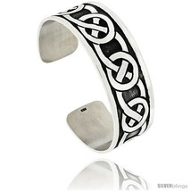 Sterling Silver Flat Cuff Bangle Bracelet with Celtic Knots 7/8 in  - £169.87 GBP