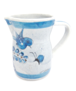 Tonala Mexican Pottery Small Pitcher 16 oz Blue Bird Butterfly Flower 5.25&quot; - $9.41