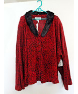 Anna Maxwell  red &amp; black suit top   Size 34W  faux fur collar - $550.13 MXN