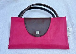 Hot Pink Nylon Bag Tote with Faux Leather Handles Folds From Large to Ma... - £6.62 GBP