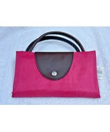 Hot Pink Nylon Bag Tote with Faux Leather Handles Folds From Large to Ma... - £6.60 GBP