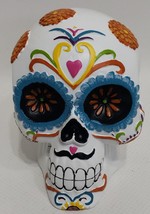 Day Of the Dead Sugar Black Eyes Blue Flowers Halloween Skull White 5in - $21.77