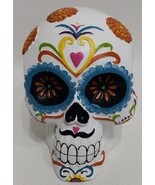 Day Of the Dead Sugar Black Eyes Blue Flowers Halloween Skull White 5in - $399.22 MXN