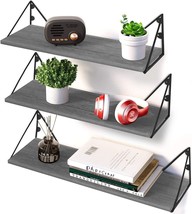 Halter Decorative Wall Mounted Floating Wood Shelf For Bedroom,, Gray Wood - £31.44 GBP