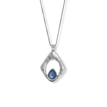 18&quot; Oxidized Pear Blue Kyanite Drop Pendant Necklace Clavical Chain 14K White GP - £159.67 GBP