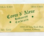Coeur d&#39;Alene Restaurant Card Long Beach Blvd Lynwood California 1950&#39;s - £9.34 GBP