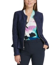 MSRP $139 Dkny Petite Faux-Suede Zip-Front Peplum Jacket Blue Size 12 P - £19.12 GBP