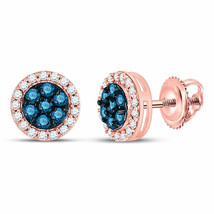 10kt Rose Gold Blue Color Enhanced Diamond Flower Cluster Earrings 1/2 Ctw - £286.12 GBP