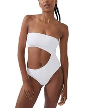 COTTON ON Women&#39;s Strapless Cutout Brazilian One-Piece Swimsuit White Ri... - $46.74