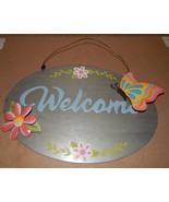 Welcome Sign Metal 14&quot; x 10&quot; Butterflies &amp; Flowers Celebrate The Season ... - $12.49