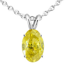 Diamond Solitaire Pendant Necklace Yellow Oval Treated 14K White Gold 1 Carat - £1,419.54 GBP