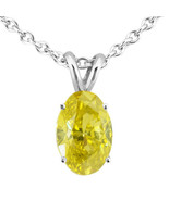 Diamond Solitaire Pendant Necklace Yellow Oval Treated 14K White Gold 1 ... - £1,406.70 GBP