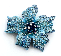 Lauren Spencer Signed L-S Austrian Crystal Blue Flower Brooch Pin - £10.86 GBP