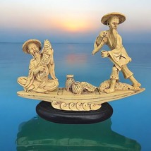 Vintage Figurine Asian Men Fishing in a Boat Made of Resin 8&quot; T 9.5&quot; L 3... - $63.85