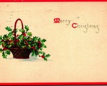 Merry Christmas Holly Basket Red Border Simple Minimal 1920 Postcard C4 - $6.88