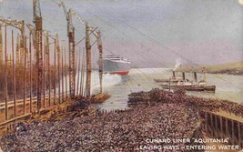 Aquitania Ocean Liner Steamer Tugs Cunard Line Leaving Ways 1914 postcard - $14.80