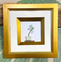 Minimalist Framed Art Sea Glass Flower &amp; Driftwood 8&quot;X8&quot; Gold Frame Shadowbox #2 - £18.30 GBP