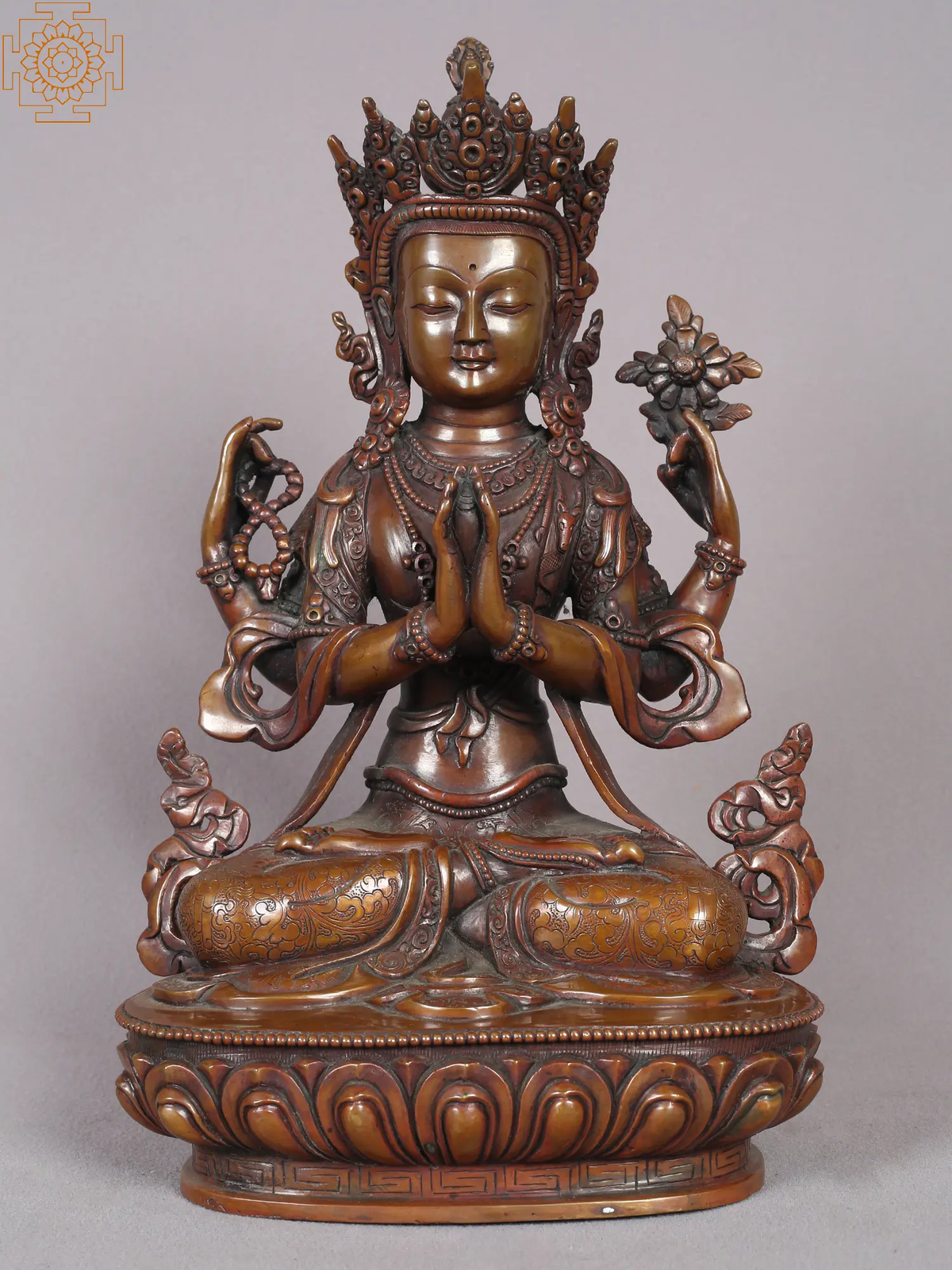 13" Chenrezig Copper Statue from Nepal | Budhha Idol | Handmade | Home Decor - $1,699.00