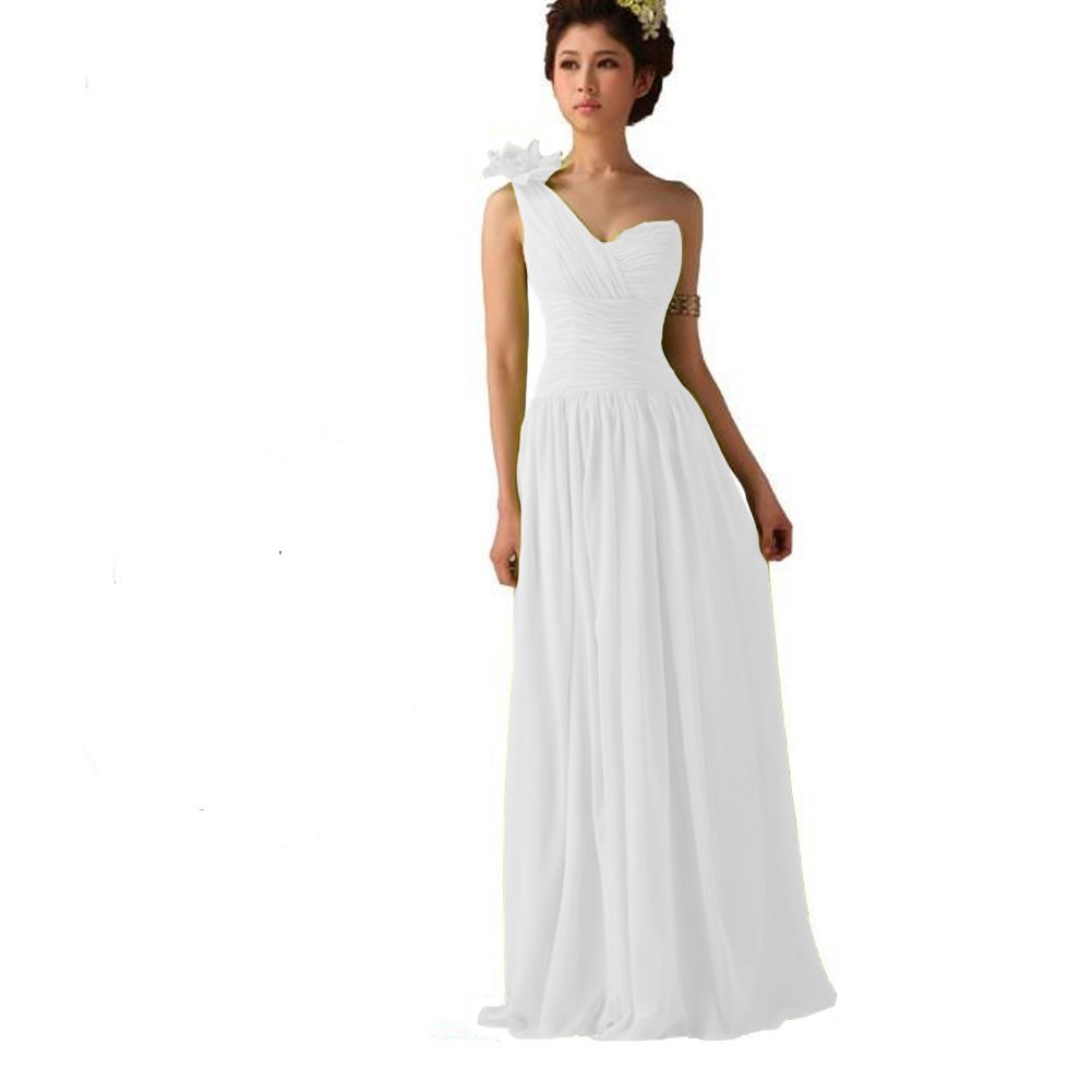 Kivary Women's One Shoulder Long Pleated Prom Bridesmaid Dresses White US 20W