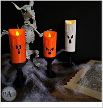 Spooky Halloween Tea Light Candle holder decorations set of 3 Unassemble... - $37.40