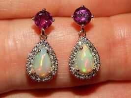 4.50Ct Pear Cut Fire Opal-Simulated Amethyst Earrings 925 Silver Gold Plated - £78.14 GBP