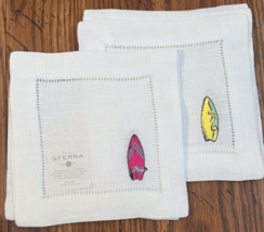 Sferra Embroidered Surfboard Linen Cocktail Napkins 6 Piece Pink/Yellow ... - $29.60