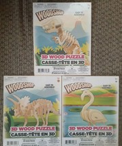 Lot of 3 3D Wood Puzzles - Dinosaurs and Flamingo - £19.36 GBP