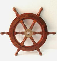 16&quot; Ship Wheel Wooden Brass: Pirate Boat Wooden Finish Wall Hanging Home... - £36.49 GBP