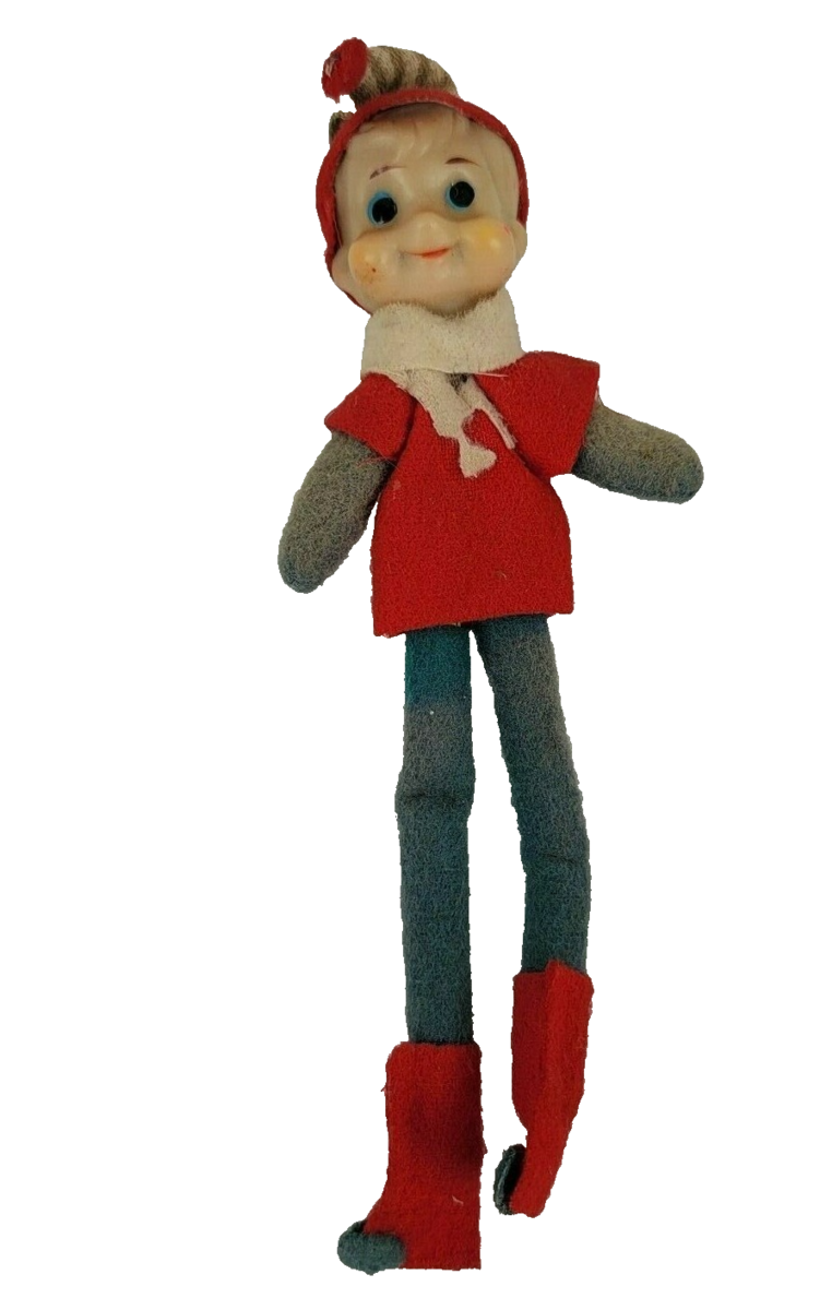 Vintage Elf Pixie Sprite Felt Long Leg Standing Doll Xmas Made Japan - $21.77