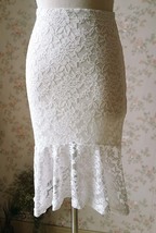 Ivory White Fitted Lace Midi Skirt Women Custom Plus Size Mermaid Lace Skirt image 5