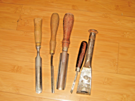 5 Vintage Wood Carving Hand Chisels  Woodworking Gouges Tools - $1,483.35 MXN