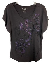 XXI T-Shirt  Womens Size S/P Beaded Black Purple Floral - $10.60