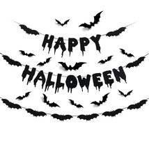 Black Glitter Happy Halloween Banner And Bat Halloween Garland Bat Wall Decals,  - £20.87 GBP